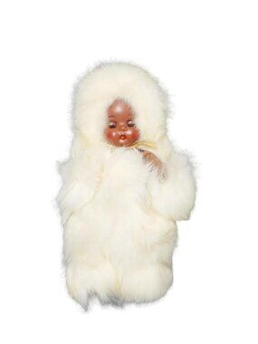 Vintage 1950s Reliable Baby Inuit Jointed Doll in Fur & Suede Outfit